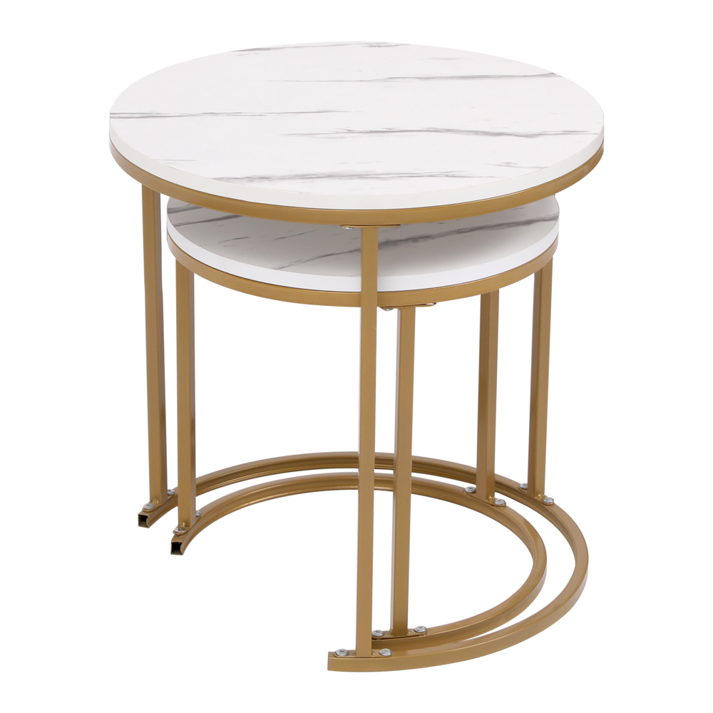 Happy Home Happy Home Satztisch Couchtisch Beistelltisch 2 tlg. HWT51-WEI Marmor Weiß Dekor Gestell Gold