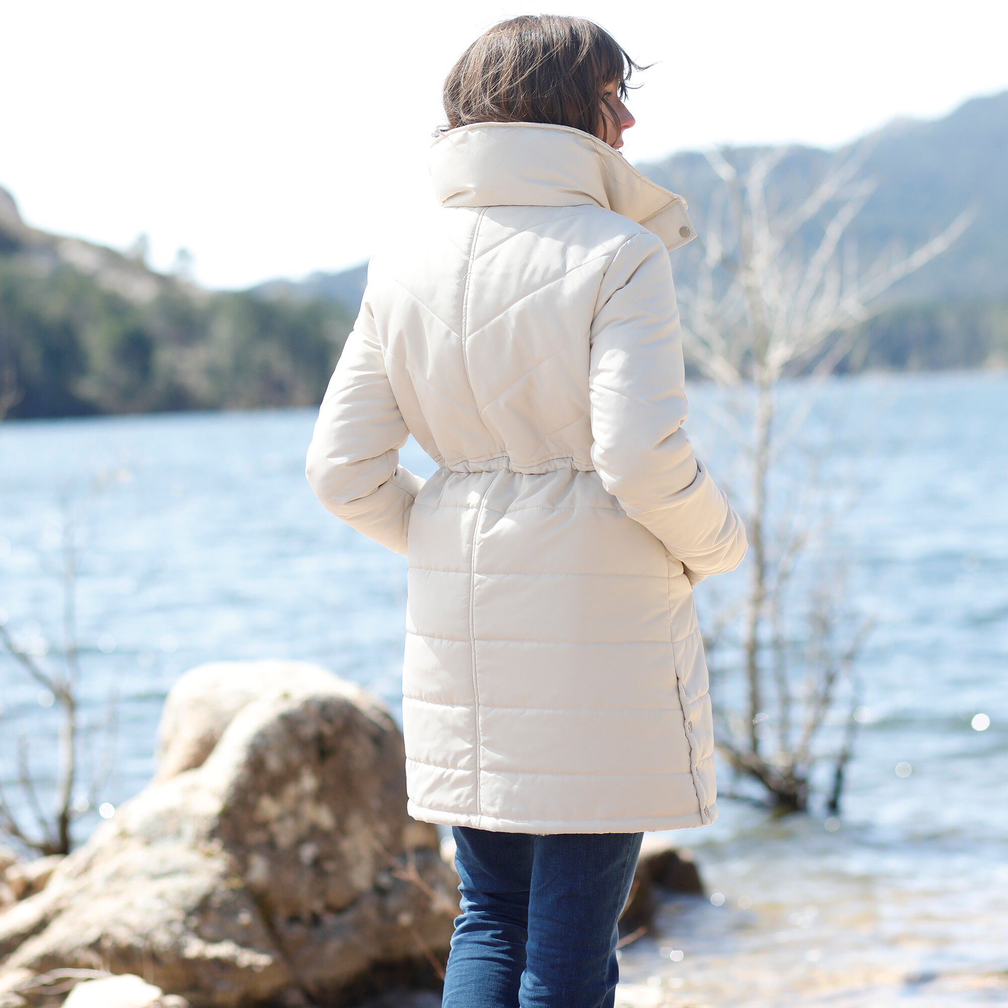 Doudoune longue matelassée imperméable, à capuche