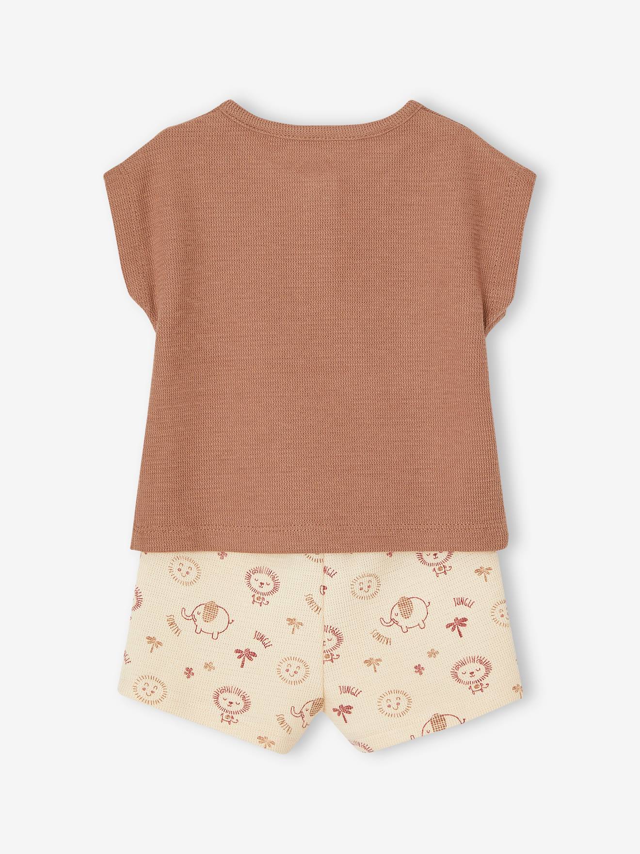 Vertbaudet Baby-Set: Henley-Shirt & Shorts, personalisierbar Oeko-Tex - mokka