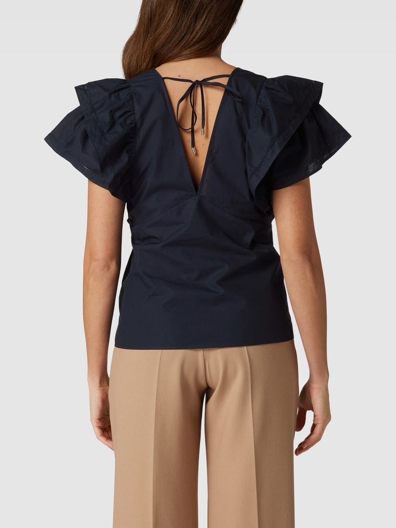 Bluse mit Volants Modell 'SATEEN' in marineblau