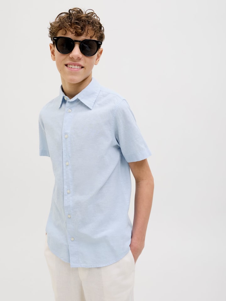 JACK & JONES Junior Kurzarmhemd JJBREEZE LINEN BLEND SHIRT JNR in chambray blue günstig kaufen