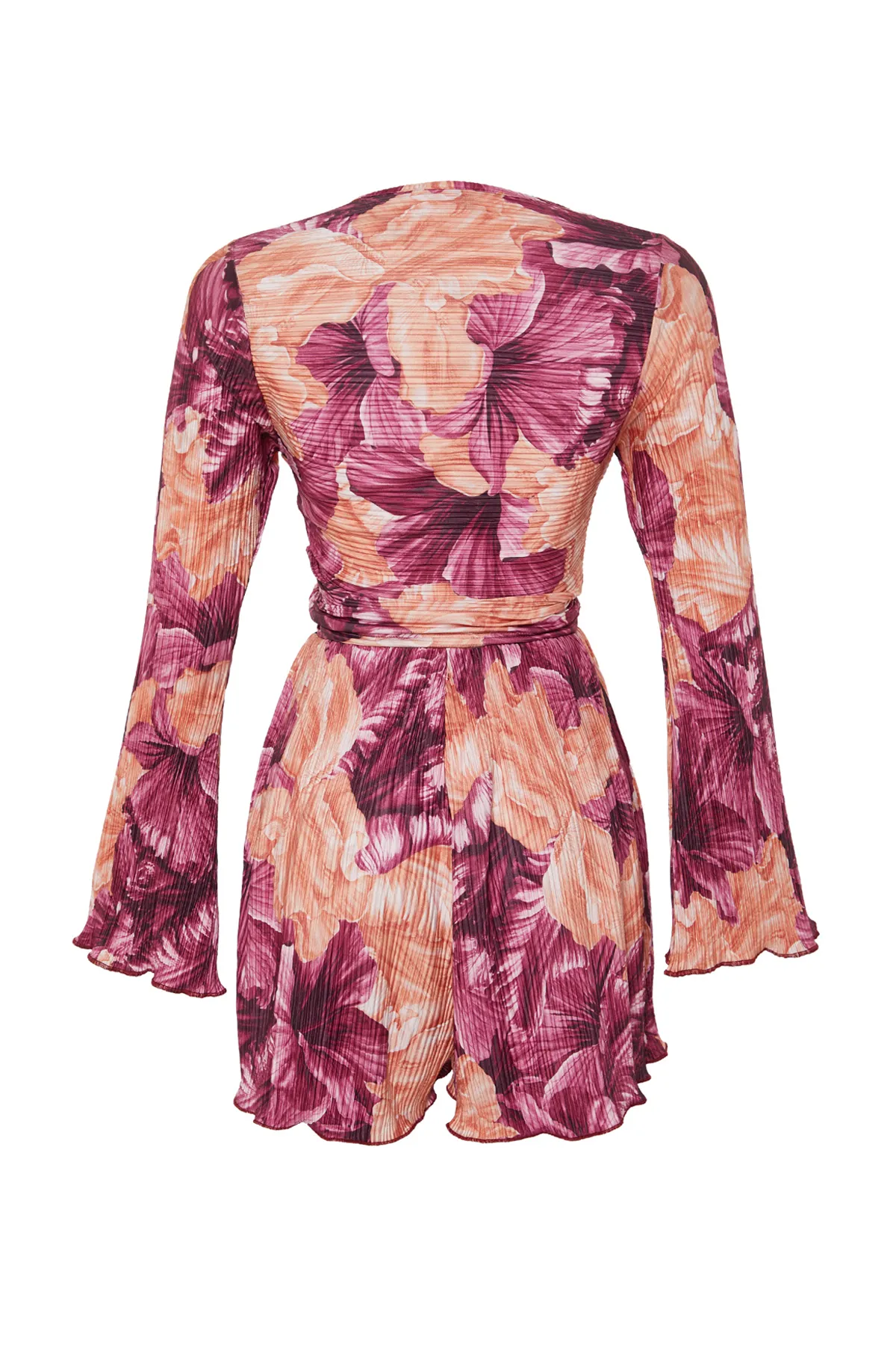 Trendyol Collection  Mehrfarbiger, plissierter, langärmliger Anzug aus Stretch-Strick mit Blumenmuster TWOSS24AU00090