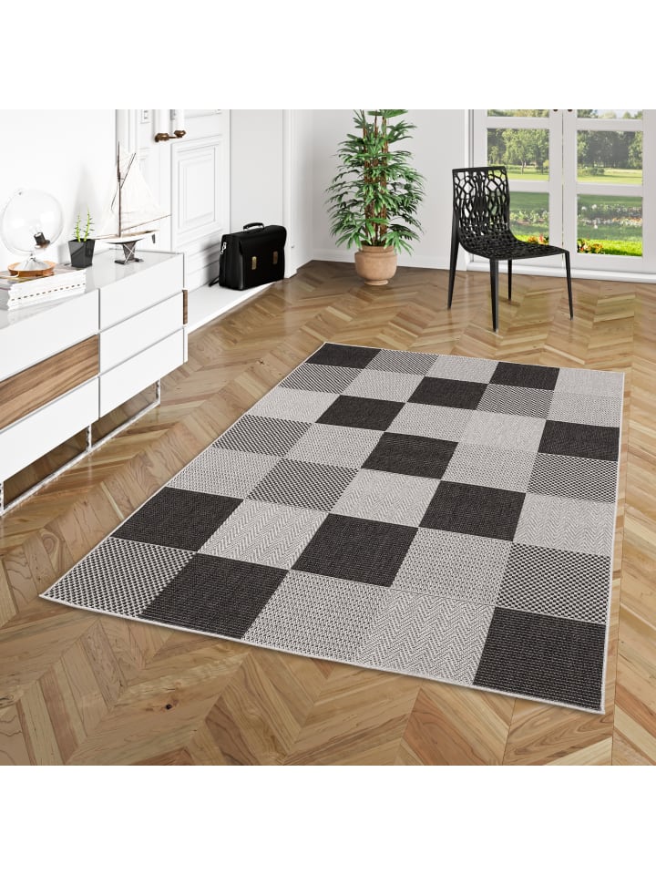 Pergamon In & Outdoor Teppich Flachgewebe Marbella Karo in Grijs günstig kaufen 160 x 230 cm