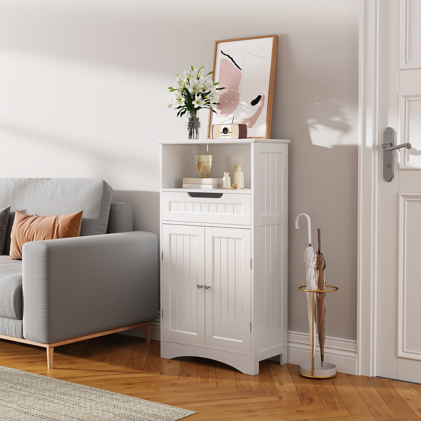 Bealife Badkommode Badezimmerschrank, mit offenem Fach, 1 Schubladen, 60x30x108cm, Weiß