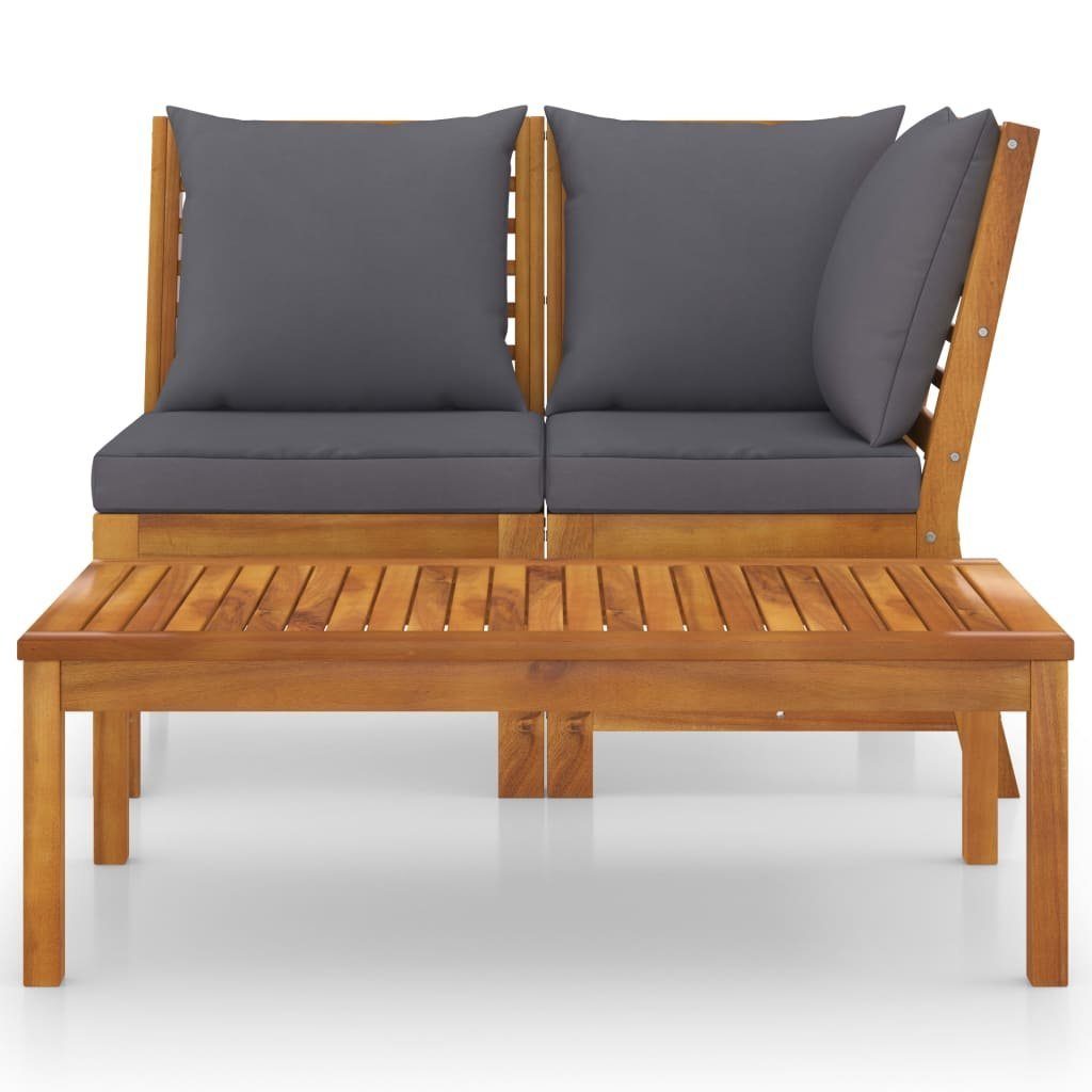 vidaXL Loungesofa 3-tlg. Garten-Lounge-Set mit Dunkelgrauem Kissen Akazienholz, 1 Teile