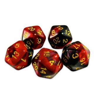 Spielwürfel W20 - Rot Marmor 20 mm (5)