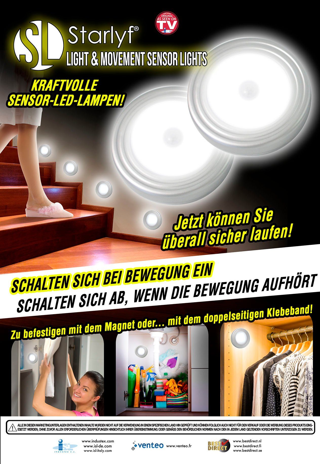 Starlyf LED Nachtlicht Light & Movement Sensor Lights, Bewegungsmelder, LED fest integriert, Warmweiß, Nachtlicht mit Bewegungsmelder, automatische Abschaltung