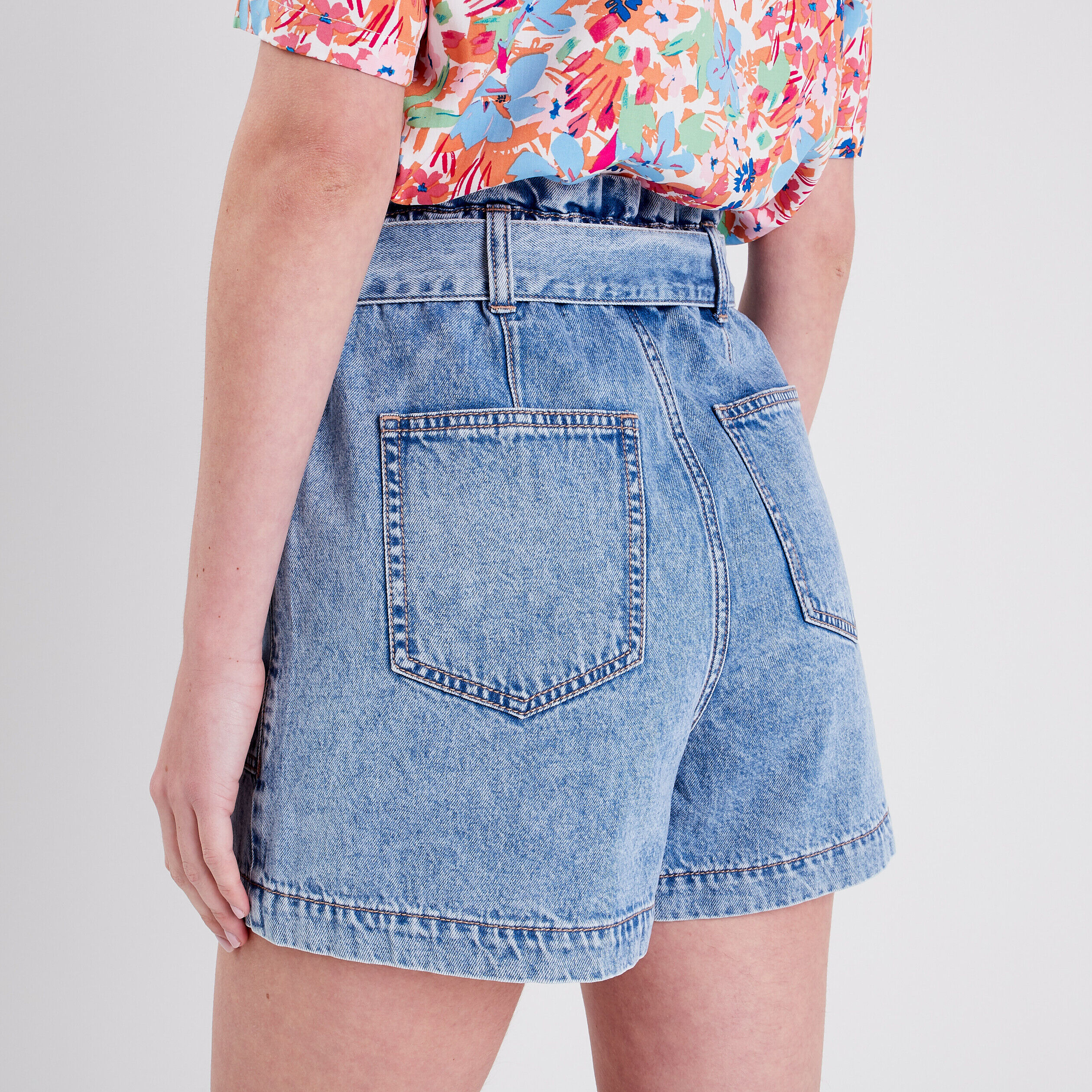 Short ceinturé denim double stone femme | Cache Cache