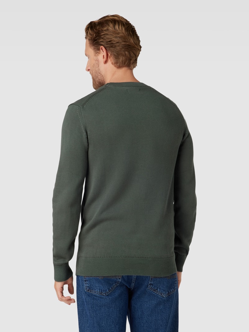 Strickpullover mit Label-Stitching in olivgrün