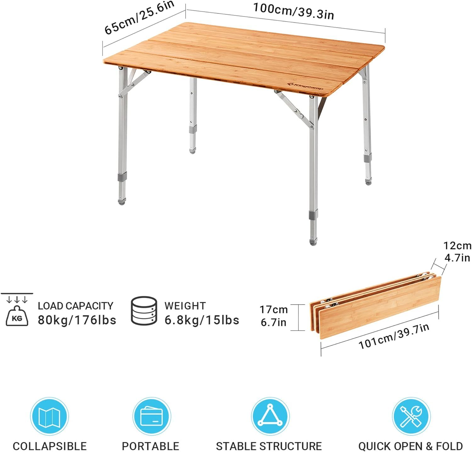 KingCamp 4-Folding 100 x 65 cm Campingtisch