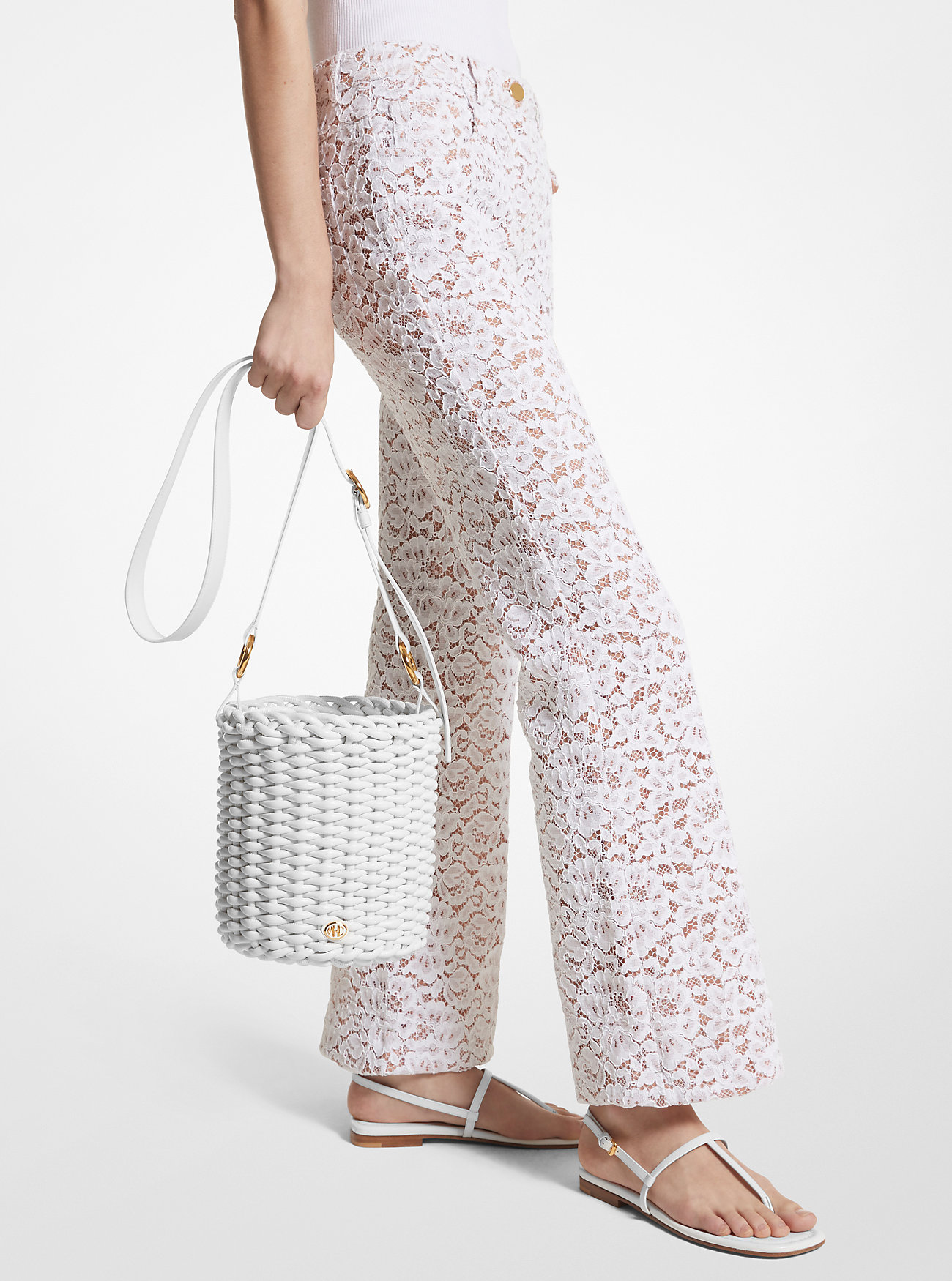 Julie Stor Vevd Skinn Bucket Bag - OPTIC WHITE