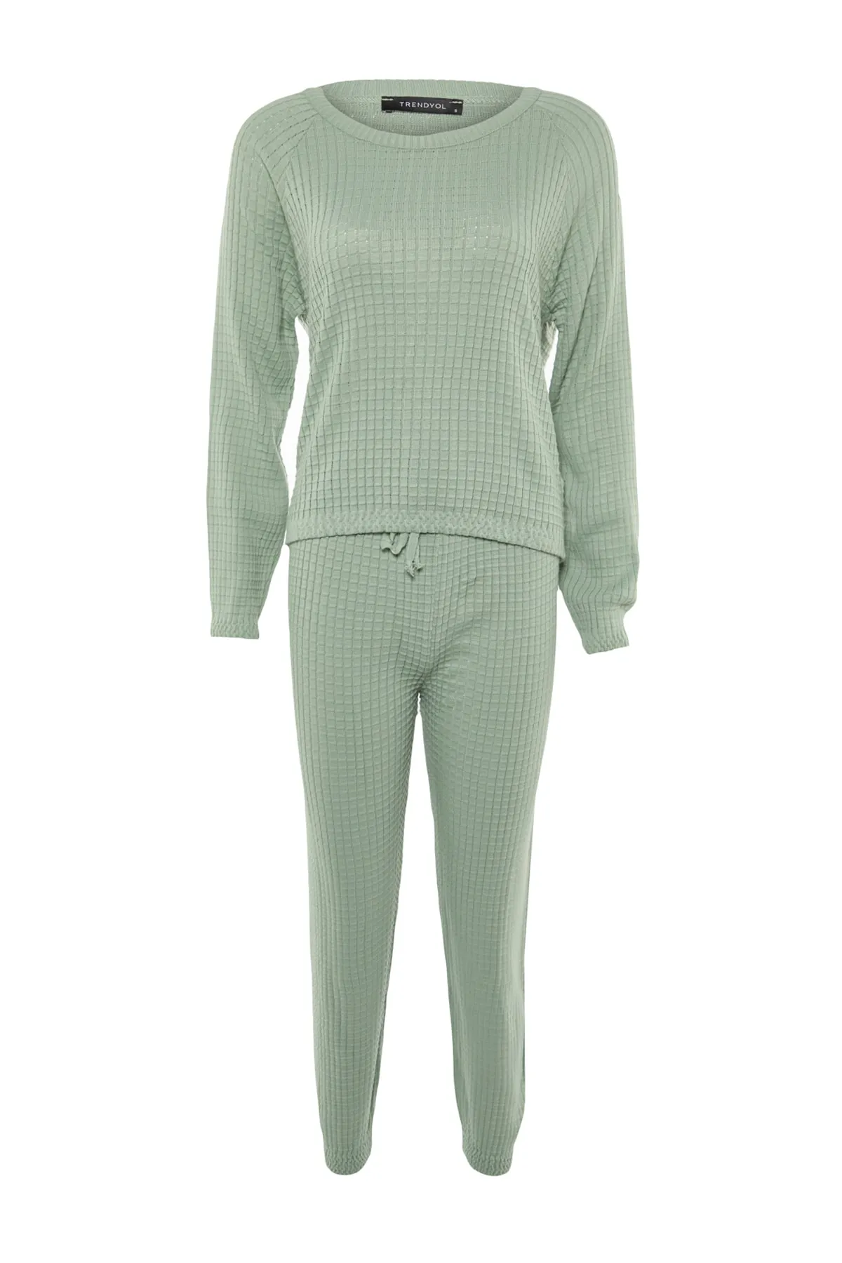 Trendyol Collection  Grünes Strickoberteil und -unterteil-Set mit detailliertem Strickmuster TWOAW23AU00209