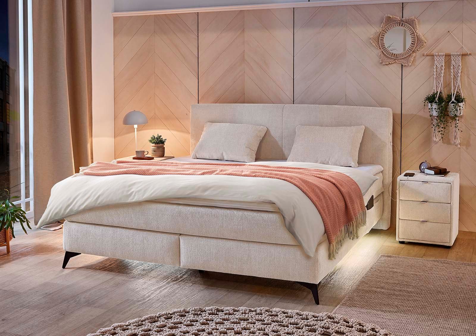 Jockenhöfer Gruppe Boxspringbett Kira, inkl. LED-Bel., USB-Ladeports, 7-Zonen-Matr., Topper, div. Härtegrade