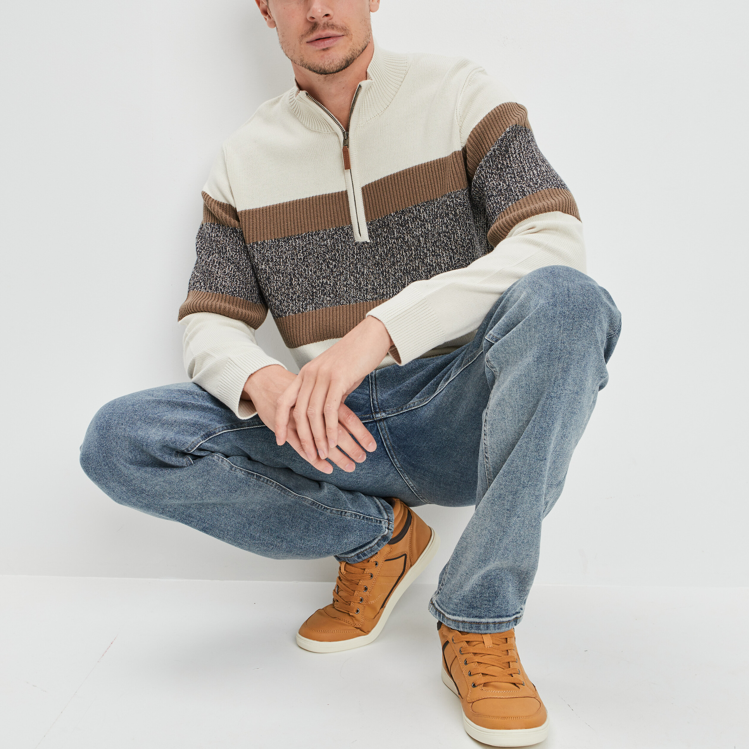 Pull avec col montant ivoire homme | La Halle
