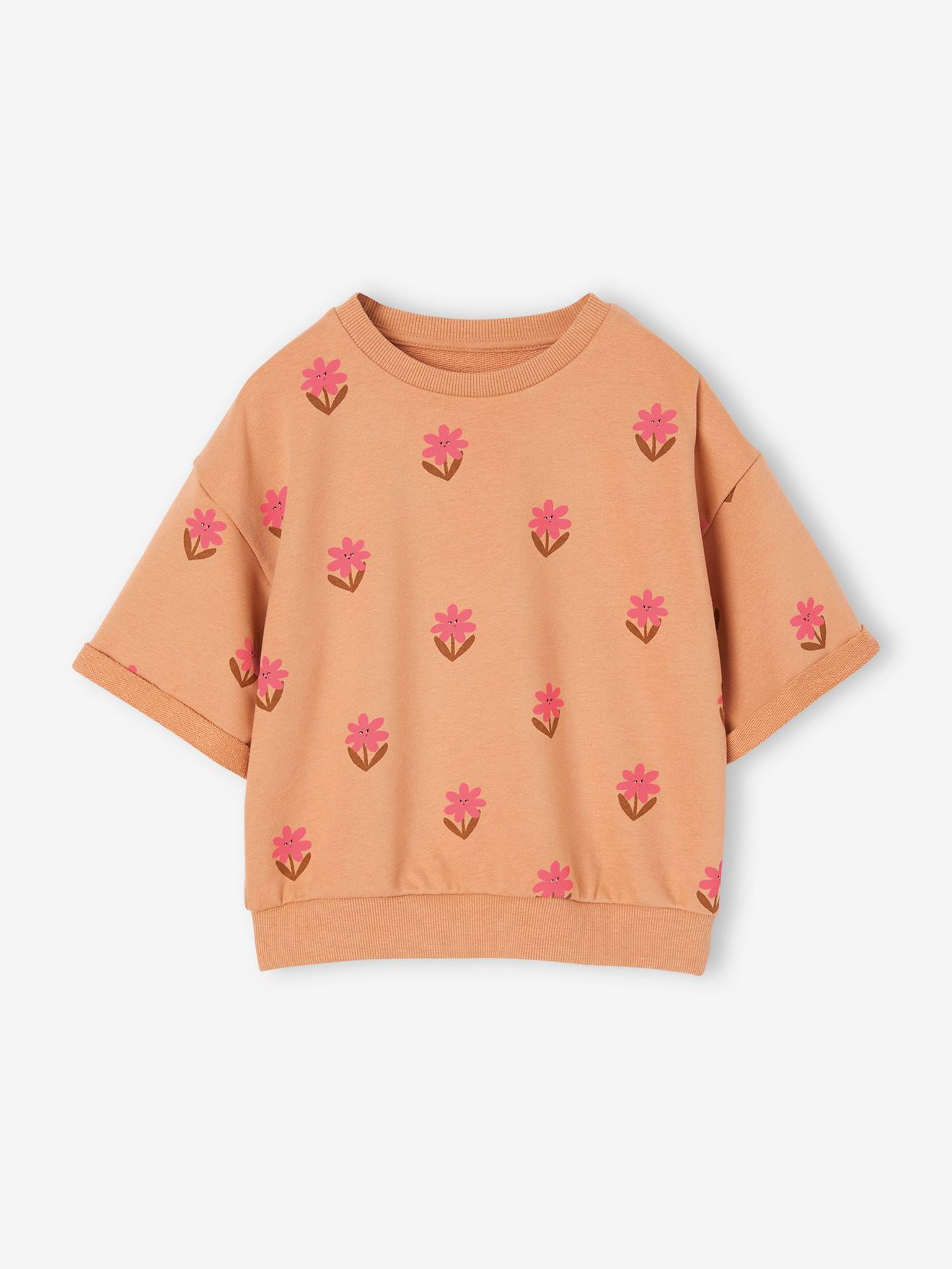Sweat fleurs pop manches courtes filles pêche
