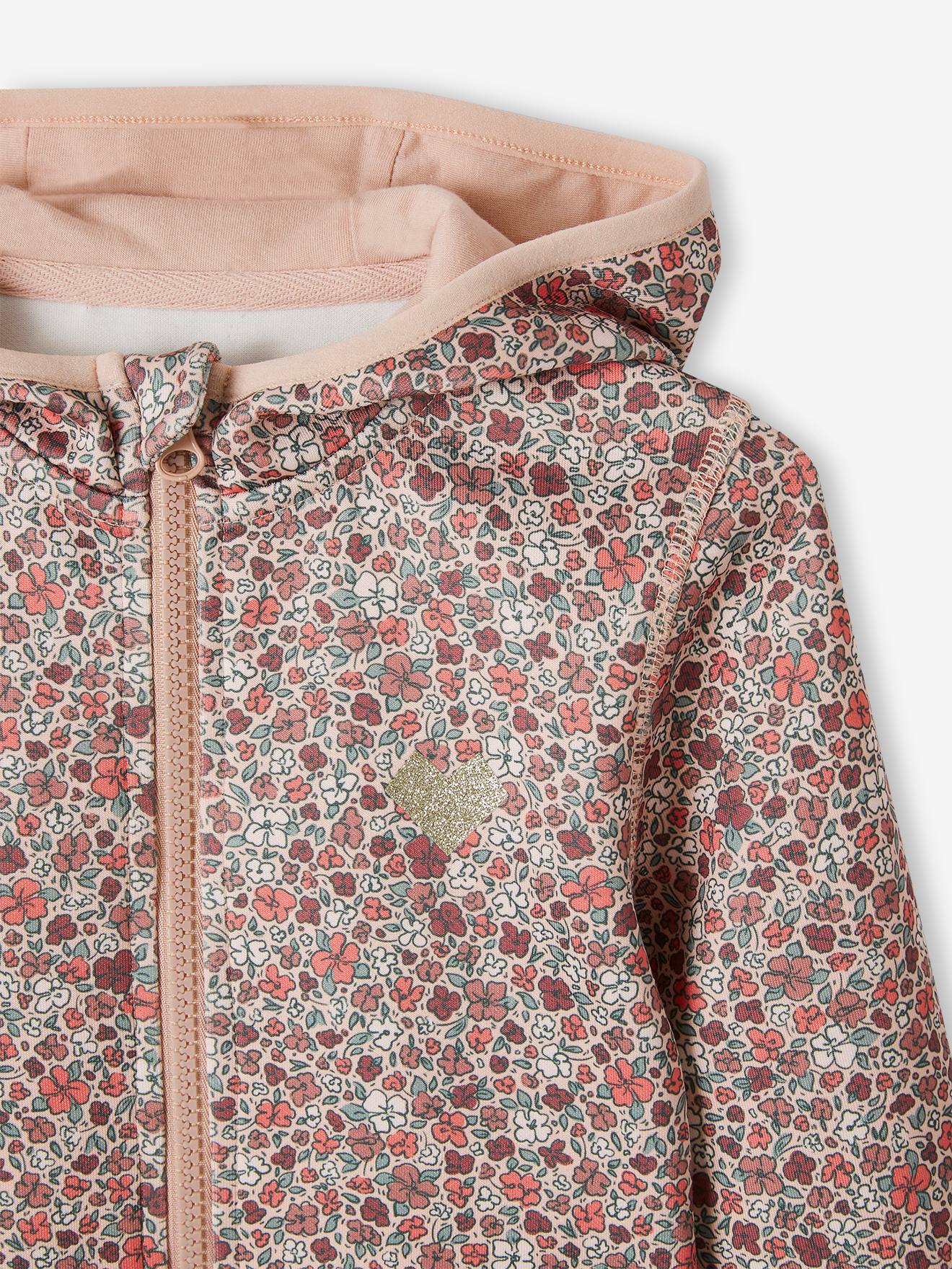 Sweat de sport zippé imprimé fleurs en matière technique rose imprimé