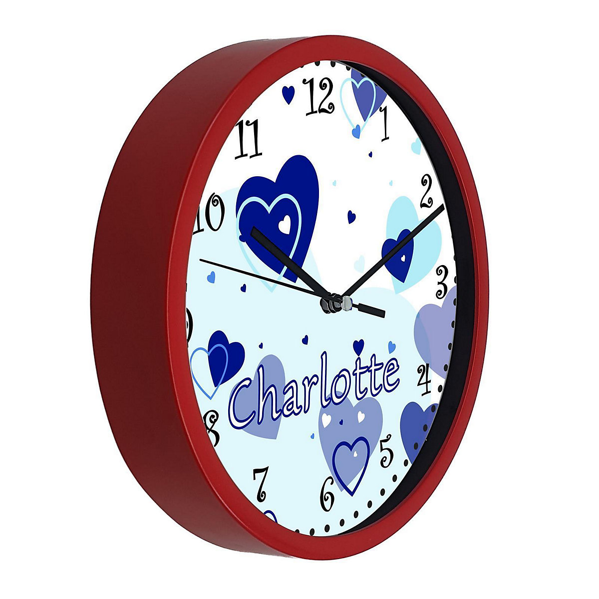 Kinder Wanduhr personalisiert mit Name Herz Blau