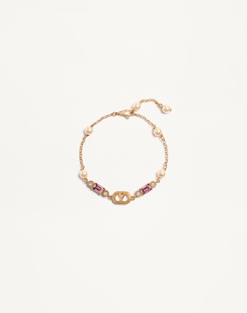 Ovalet armbånd i metal, perler og Swarovski® krystaller
