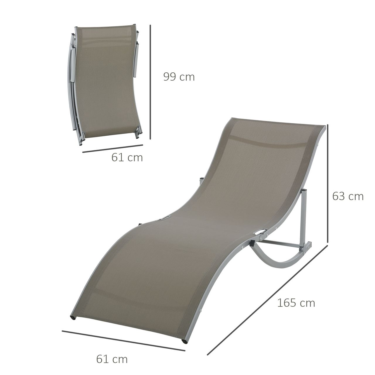 Outsunny 2er Set Sonnenliege Gartenliegen Stoffliege Relaxliege ergonomisch Aluminium Texteline Hellgrau 165 x 61 x 63 cm