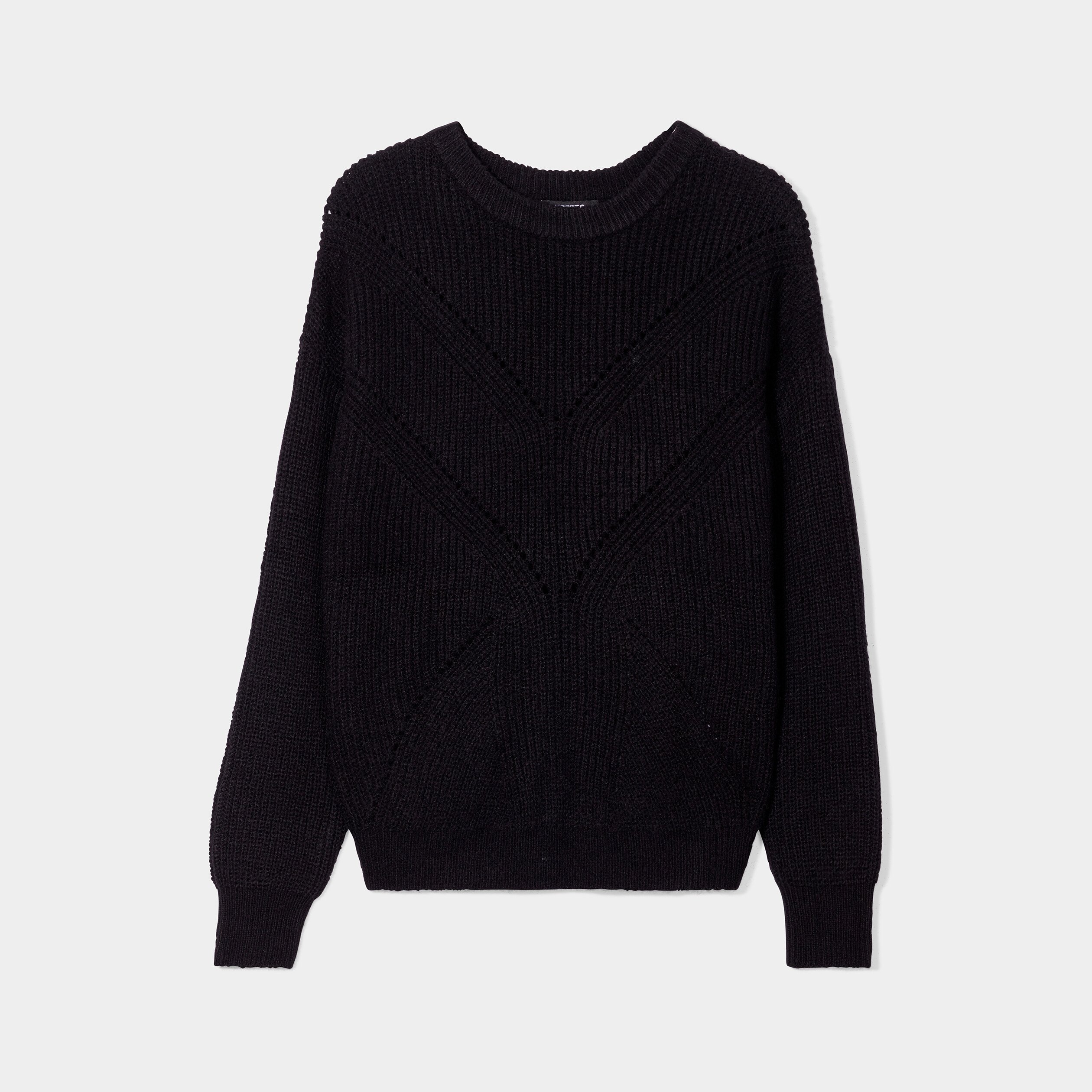 Pull avec détails ajourés noir femme | La Halle