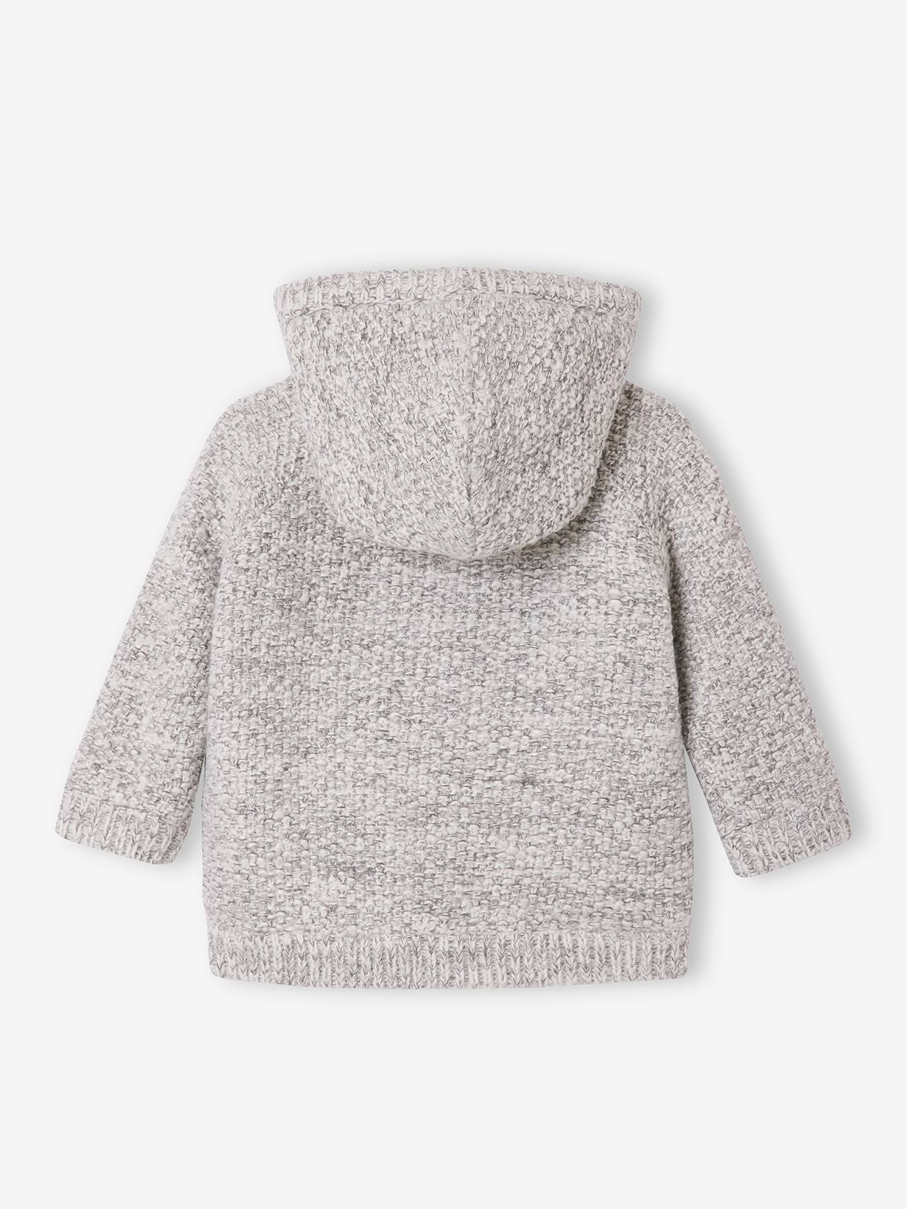 Gilet à capuche bébé doublé de fausse fourrure gris chiné