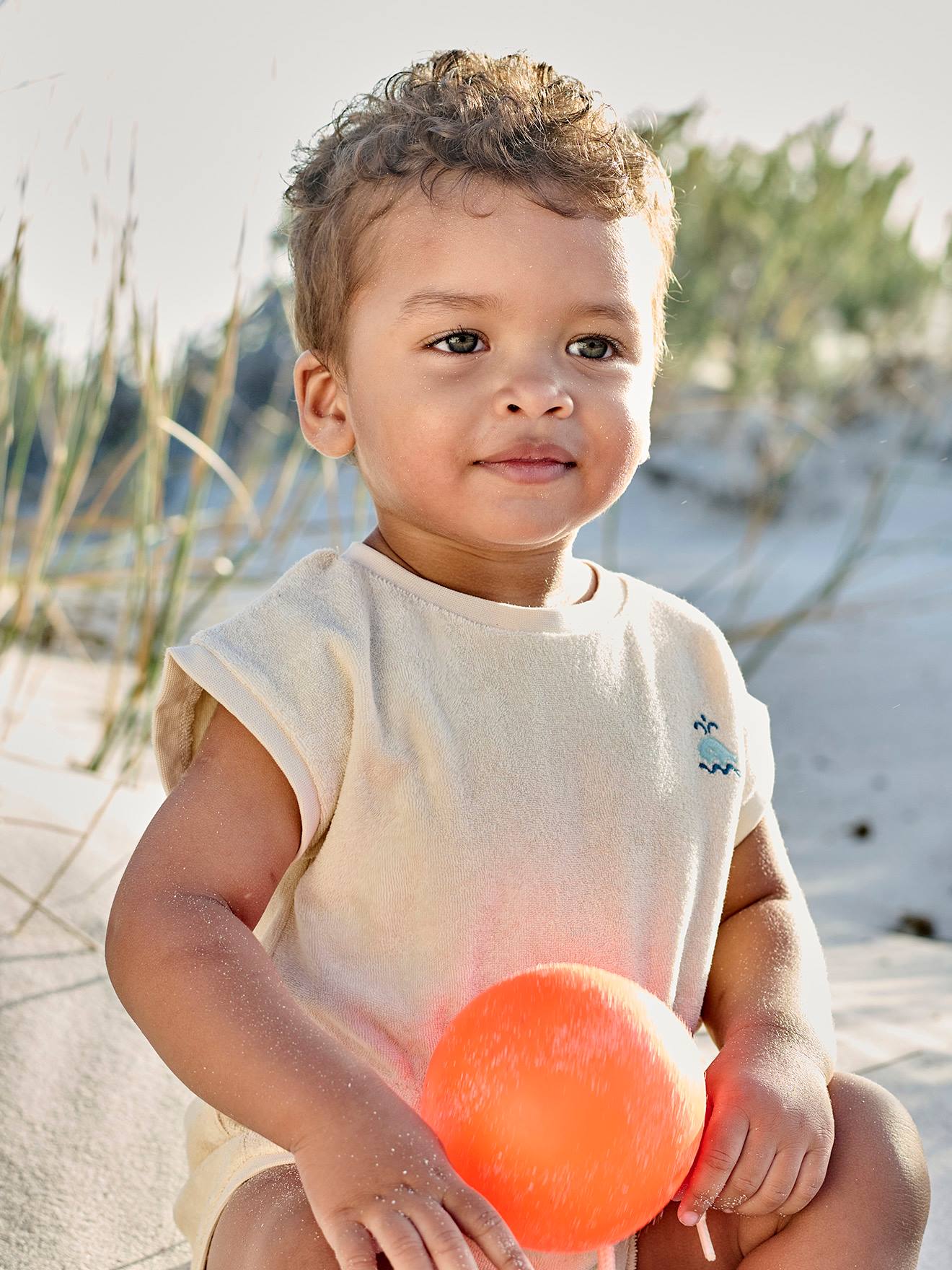 Vertbaudet Baby Sommer-Overall aus Frottee Oeko-Tex - wollweiß
