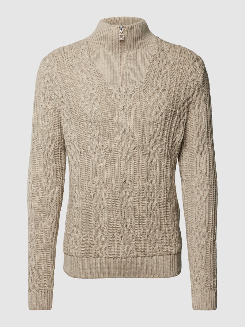 Strickpullover mit Zopfmuster Modell 'HOVEN' in sand