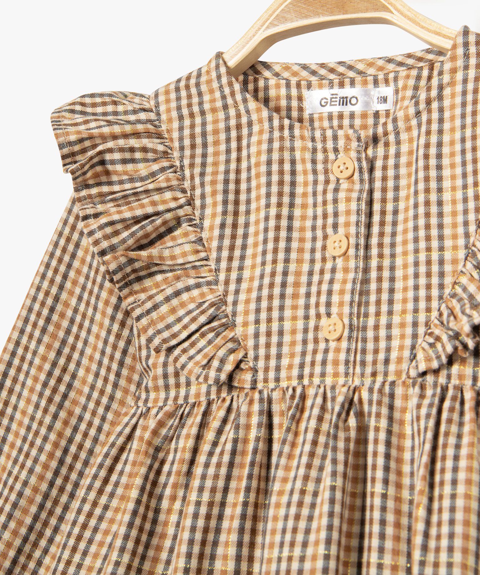 Blouse manches longues à carreaux et volants bébé fille carreaux | GEMO