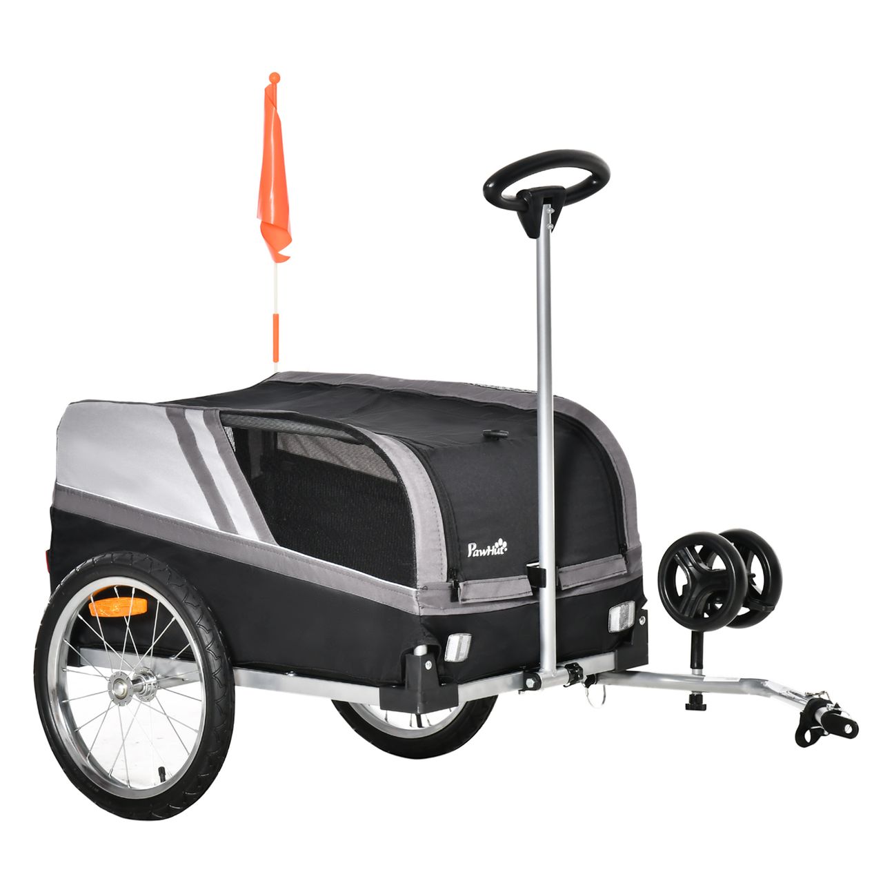 PawHut 2-in-1 Hundeanhänger Trolley für Haustier Lastenanhänger Schwarz Silber