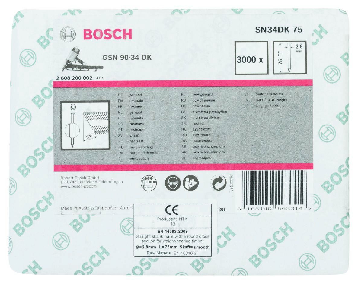 Bosch Blue Accessories 2608200002 SN34 DK 75 Stripsøm 34° D-hoved Ujævn Glat 75 mm 3000 stk.