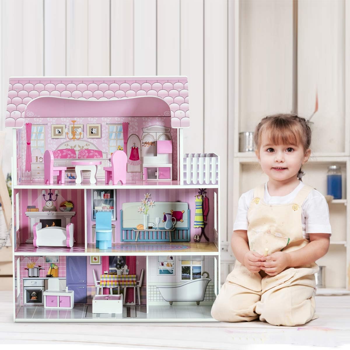 Costway COSTWAY Puppenhaus aus Holz