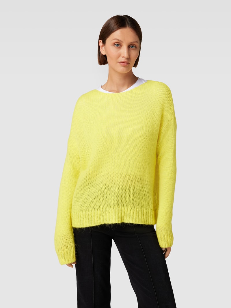 Strickpullover mit Rundhalsausschnitt in neon gelb