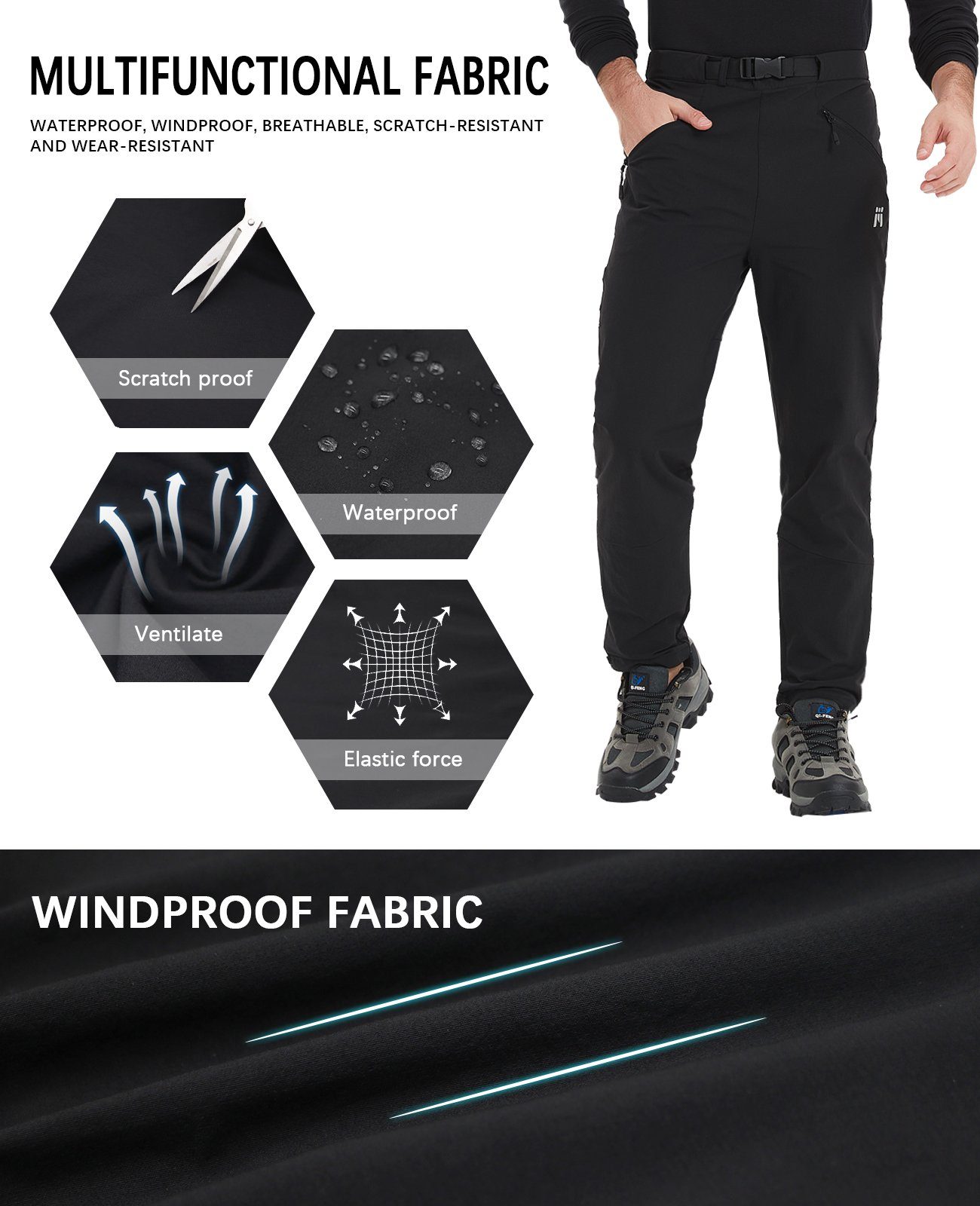 MEETYOO Outdoorhose Herren Trekkinghose Wanderhose Lange Fahrradhose (Outdoorhose, Sports Hose, Radlerhose, Winter Radfahren MTB Hose) Wandern, Outdoor, Radfahren, Softshellhose
