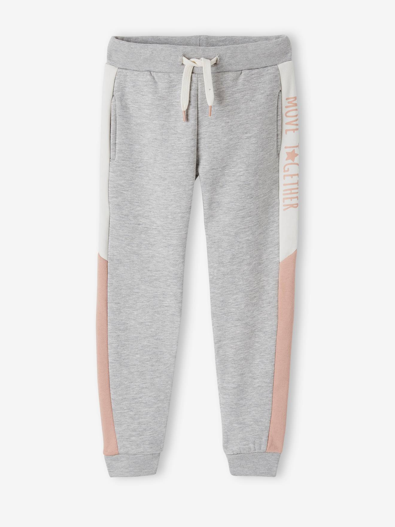 Pantalon jogging fille avec bandes côtés gris