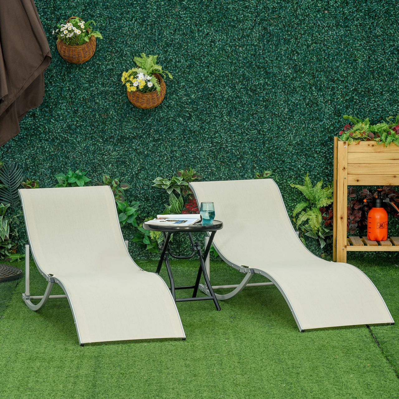 Outsunny 2er Set Sonnenliege Gartenliegen Stoffliege Relaxliege ergonomisch Aluminium Texteline Beige 165 x 61 x 63 cm