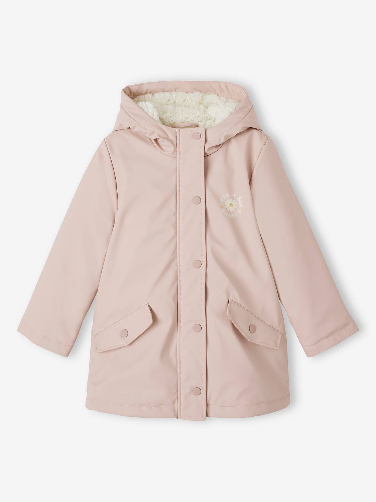 Ciré à capuche doublé sherpa fille rose pâle