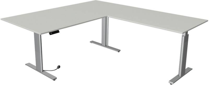 Kerkmann Move 3 L-förmig Elektrisch Höhenverstellbar Sitz-Stehschreibtisch Hellgrau, Silber 2.000 x 2.200 x 1.200 mm