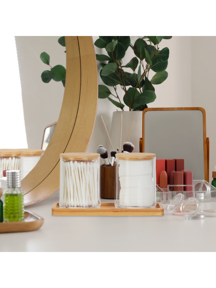relaxdays Wattestäbchenbehälter in Transparent/ Natur günstig kaufen onesize