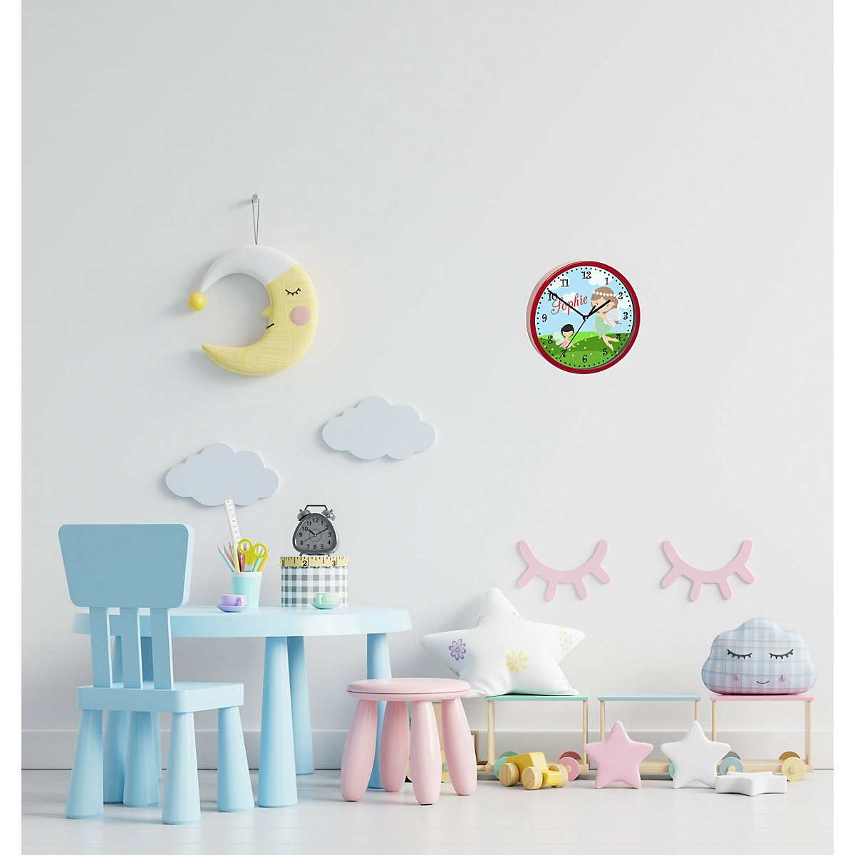 Kinder Wanduhr laufruhig personalisiert mit Name Fee