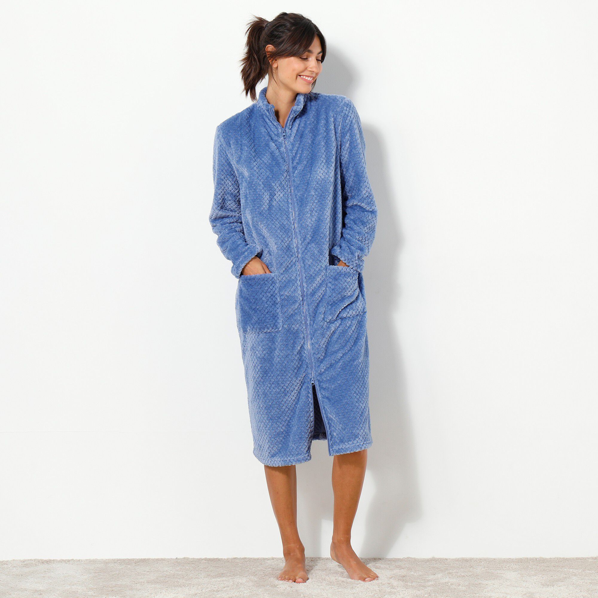 Robe de chambre zippée maille polaire texturée