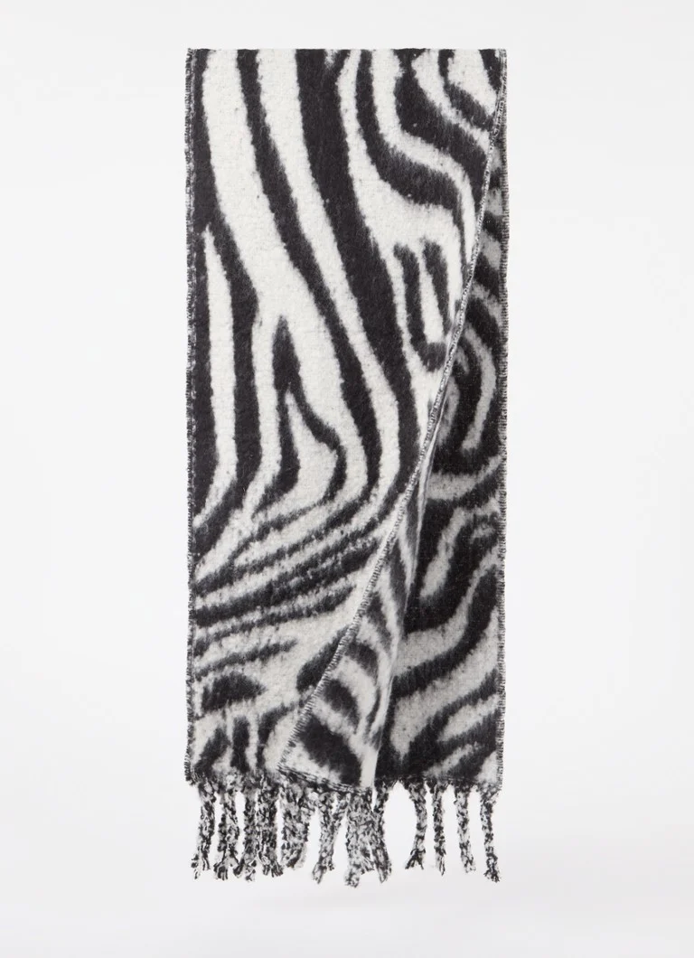 Fraas Scarf in virgin wool blend with zebra print 225 x 40 cm