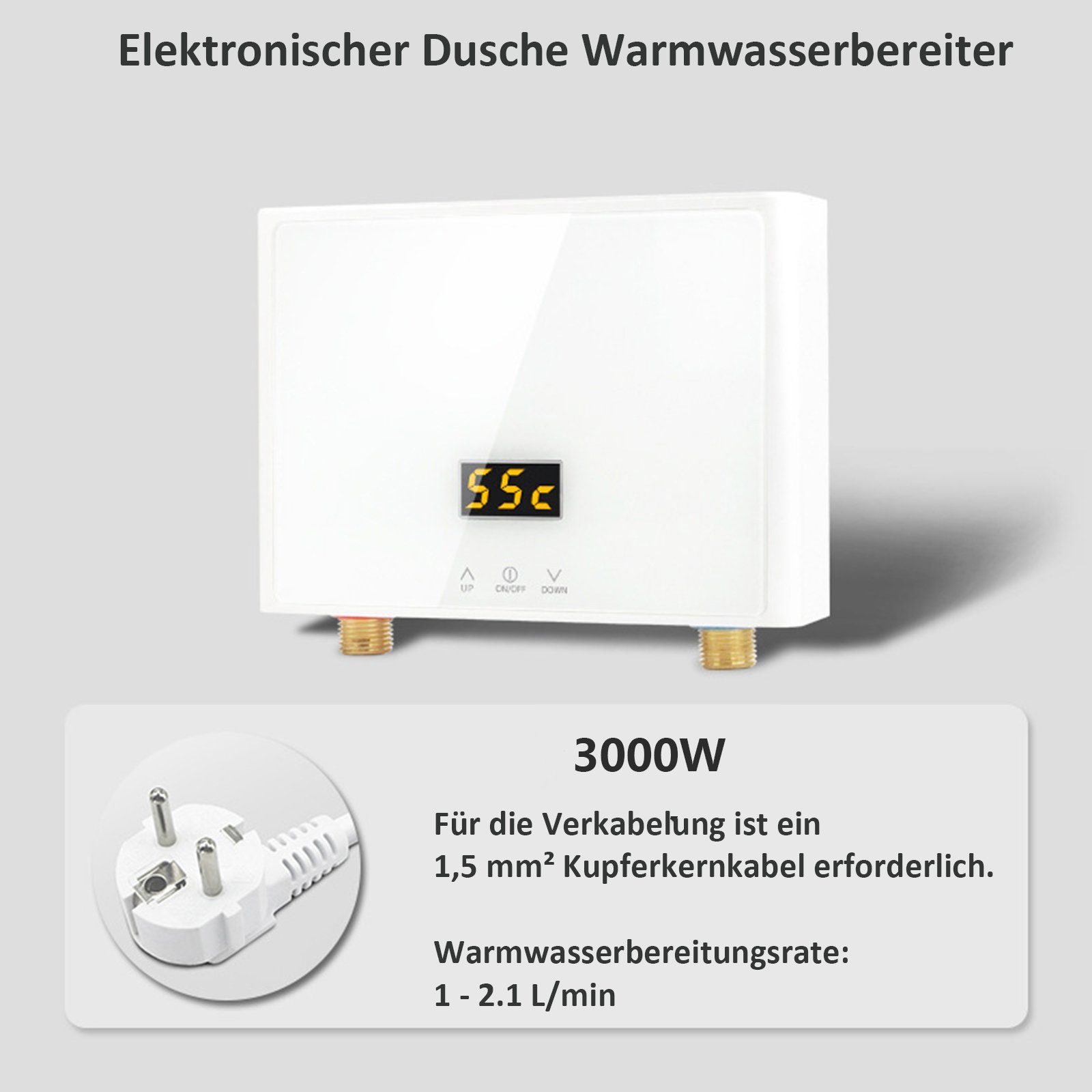 TWSOUL Durchlauferhitzer Mini Durchlauferhitzer Tankless mit LED Digitalanzeige Panel, Temperaturauswahl 28-55 ℃, spart Strom