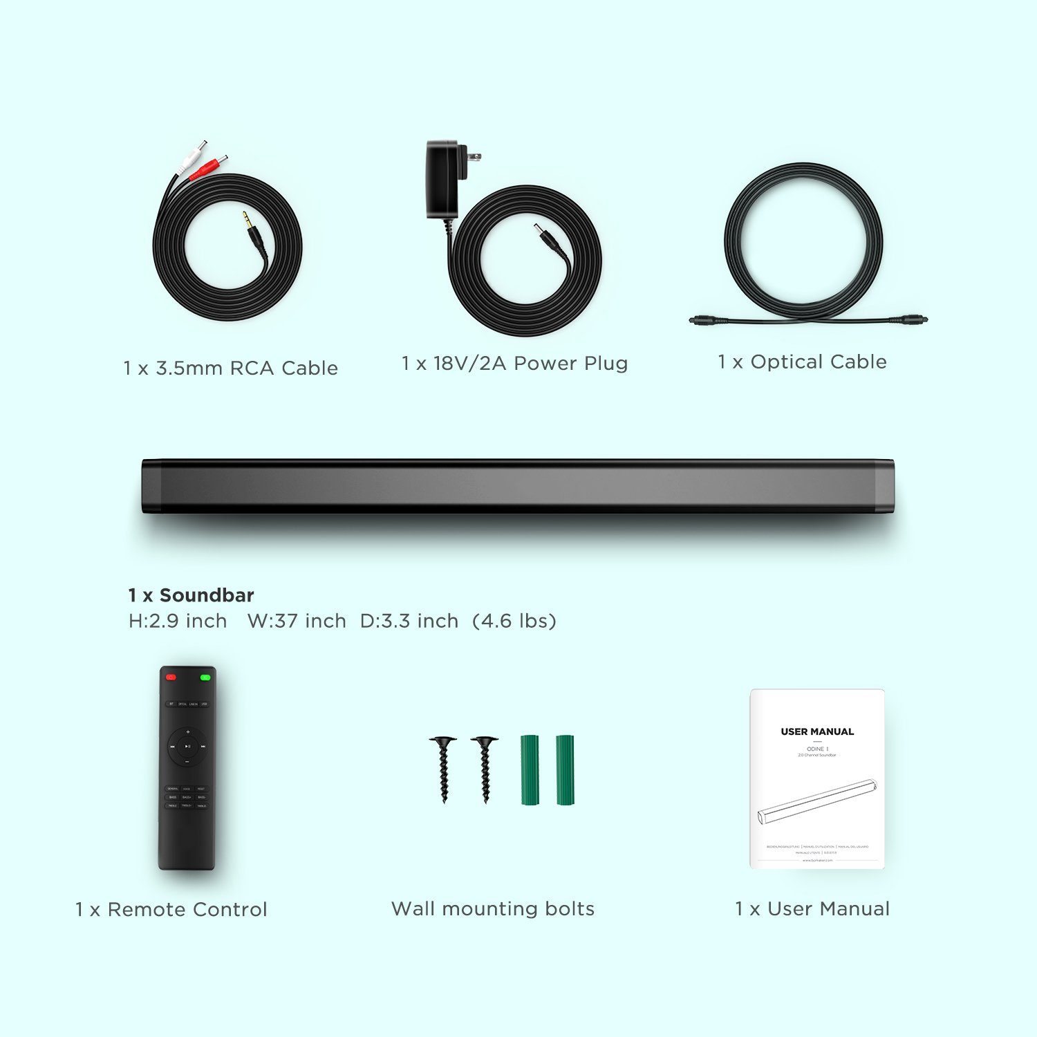 ABOX Odine I Soundbar (120dB Lautsprecher mit integriertem Bass, DSP-Verarbeitungstechnologie)