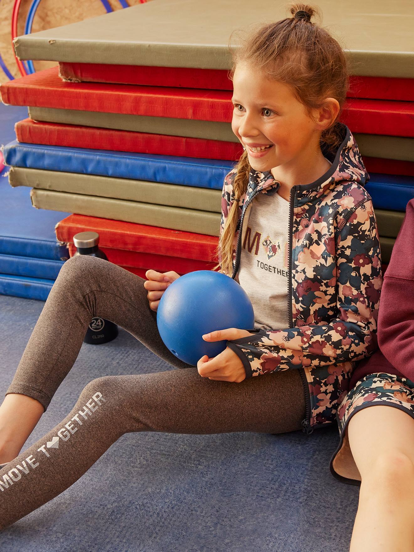 Legging sport Basics fille inscription métallisée terracotta