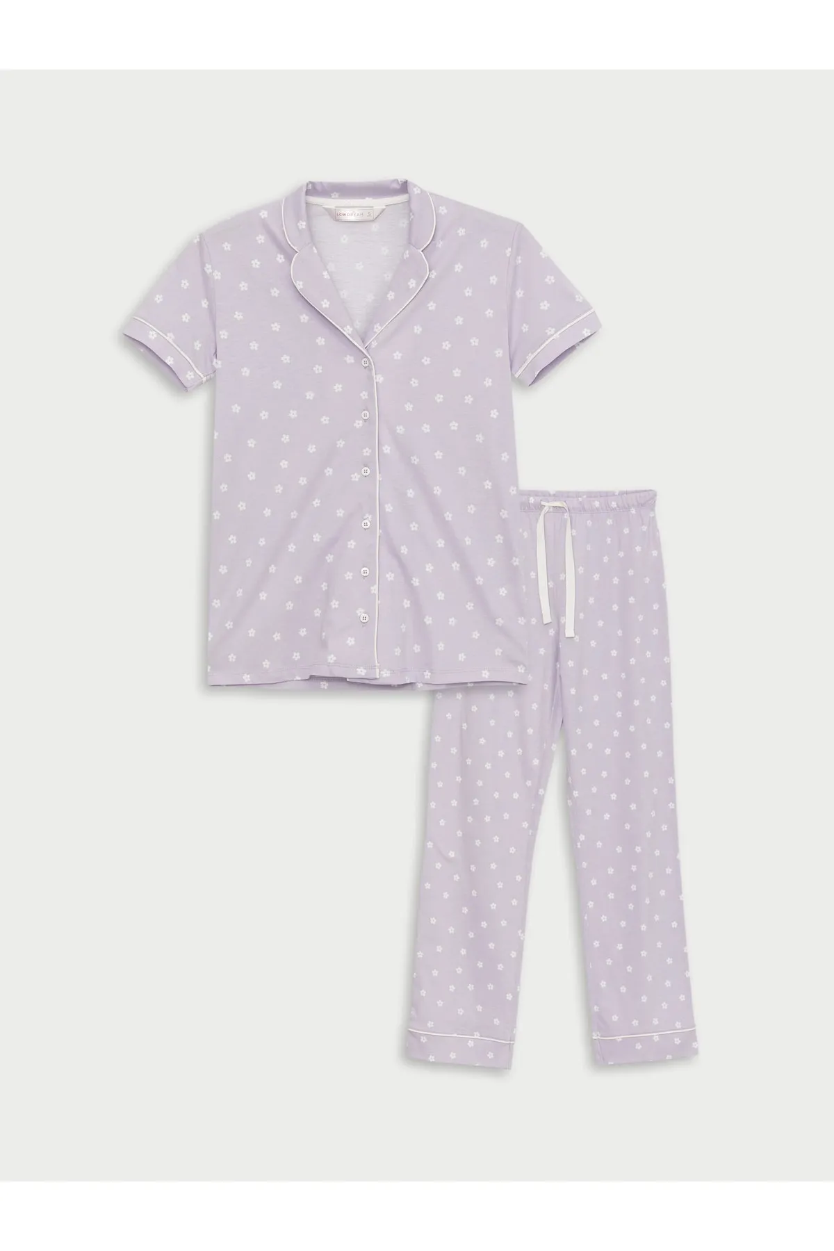 LC Waikiki  Kurzarm-Damenpyjama-Set mit Hemdkragenmuster und Muster