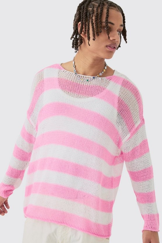 Kastiger gestreifter Oversize Pullover in Pink