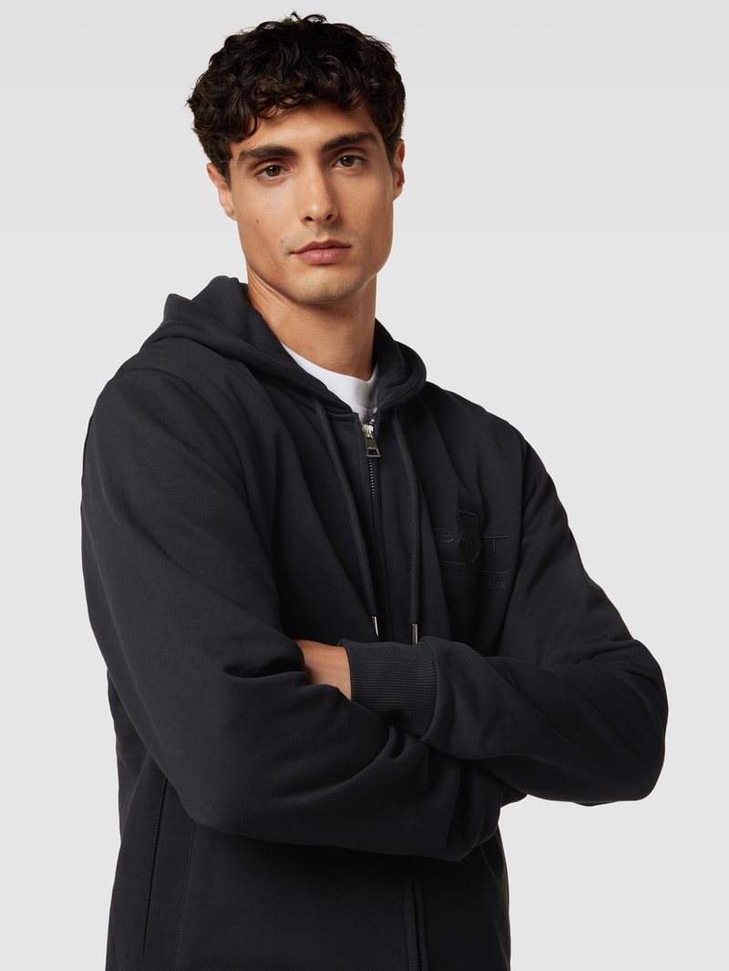 Sweatjacke mit Label-Stitching in schwarz