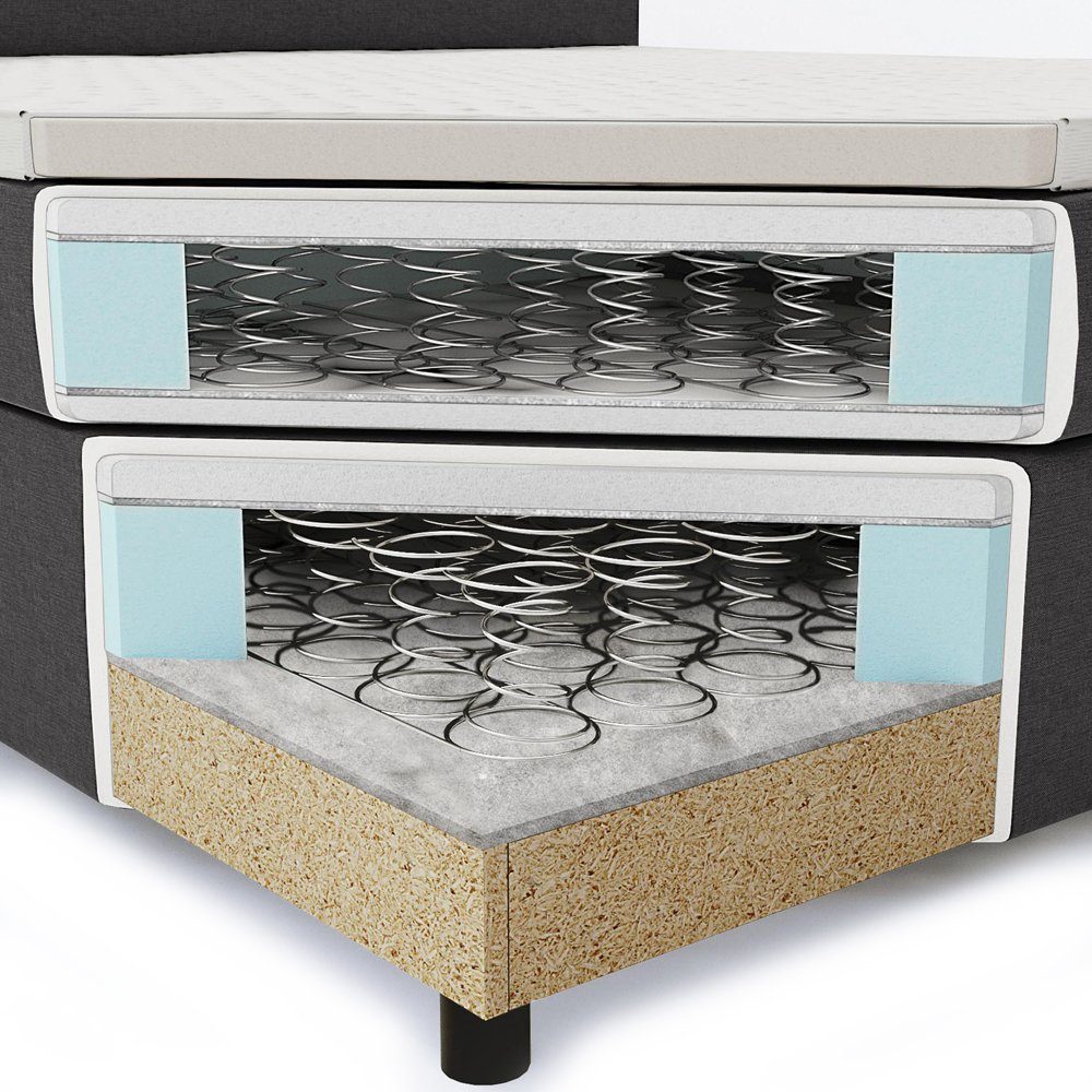 VitaliSpa® Boxspringbett Doppelbett Ehebett 180x200 cm H2 LED-Beleuchtung Anthrazit