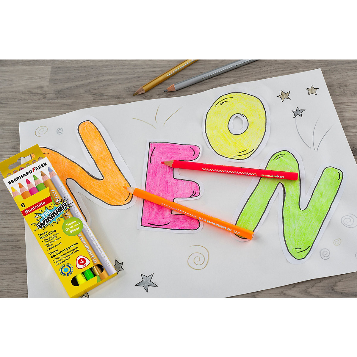 Buntstifte Neon TRI Winner, 6 Farben