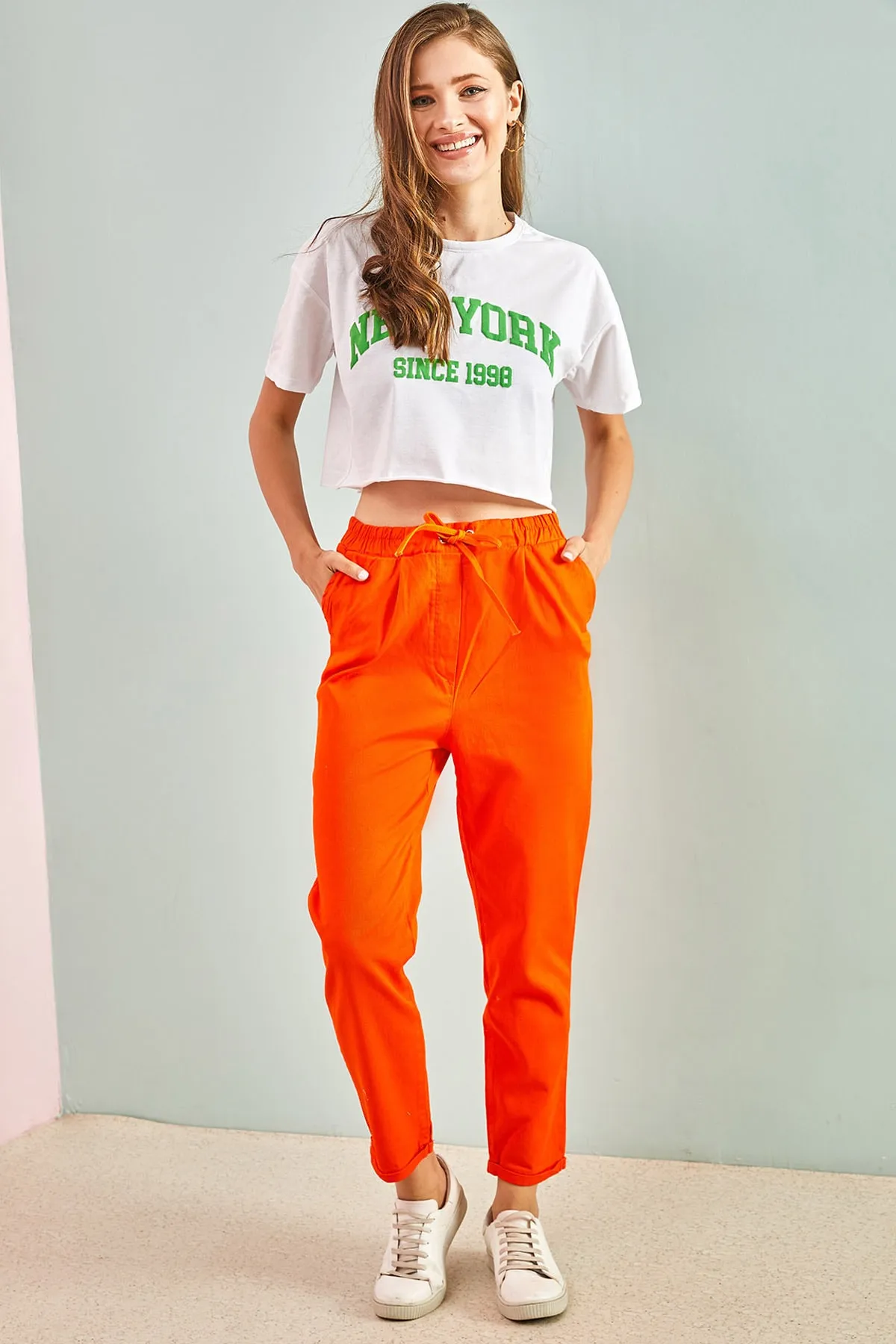 Bianco Lucci  Damen-Hose aus Gabardine mit Ösen 3929